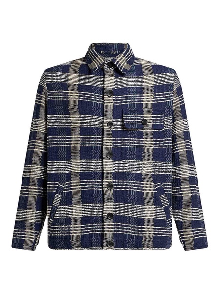 Navy Blue Cotton And Linen Knit Overshirt