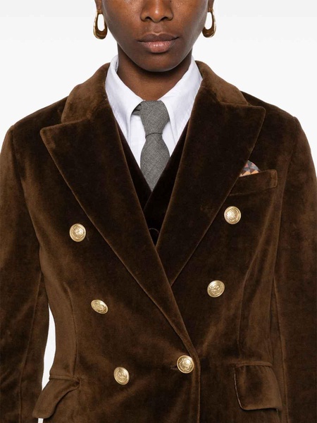 Brown Velvet Double-Breasted Blazer