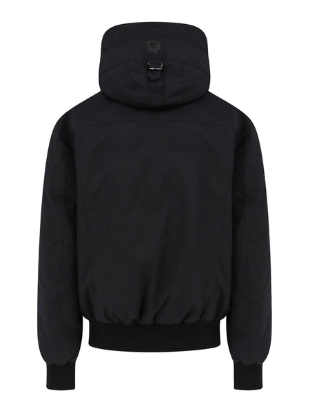 Padded nylon jacket with leather details