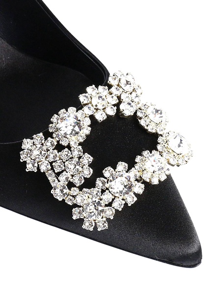 Flower Strass buckle satin pumps