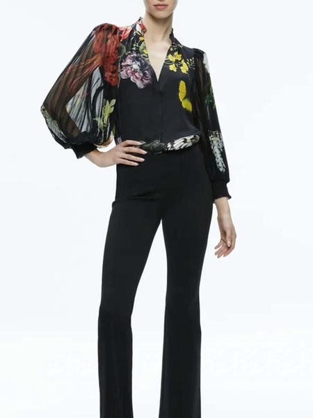 BlackMulticolor Pleated Blouse