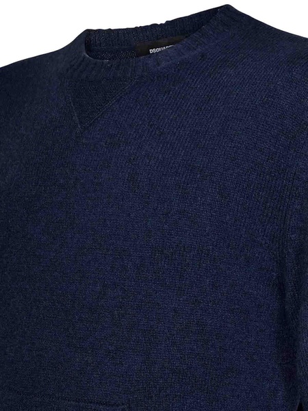 Navy Blue Wool And Cashmere Knit Sweater