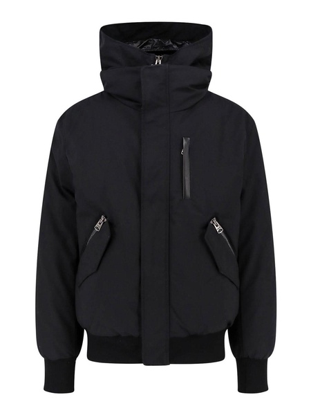 Padded nylon jacket with leather details