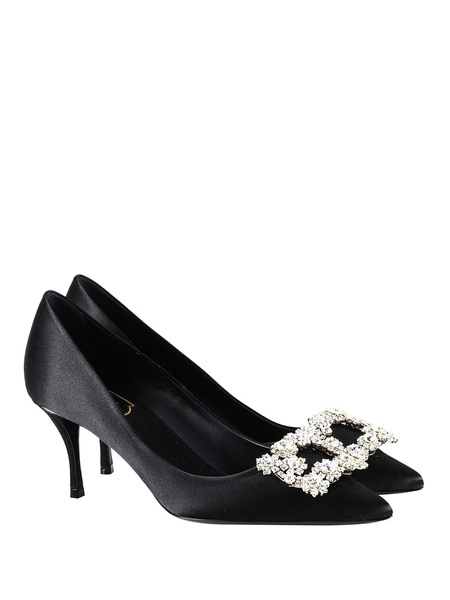 Flower Strass buckle satin pumps