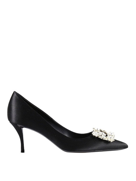 Flower Strass buckle satin pumps