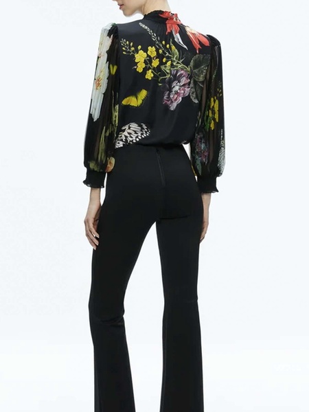 BlackMulticolor Pleated Blouse