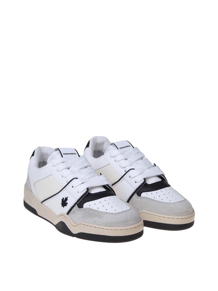 black and white leather and suede sneakers