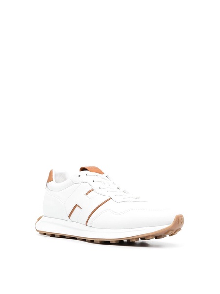 Contrast-detailing leather sneakers