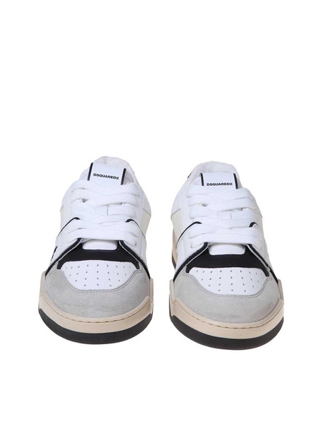 black and white leather and suede sneakers