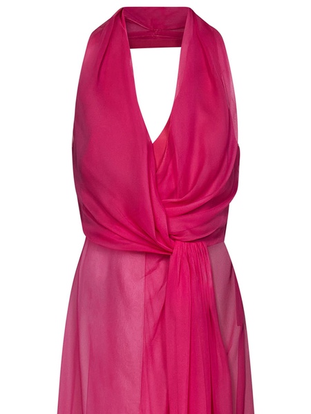 Fuchsia silk chiffon wrap top