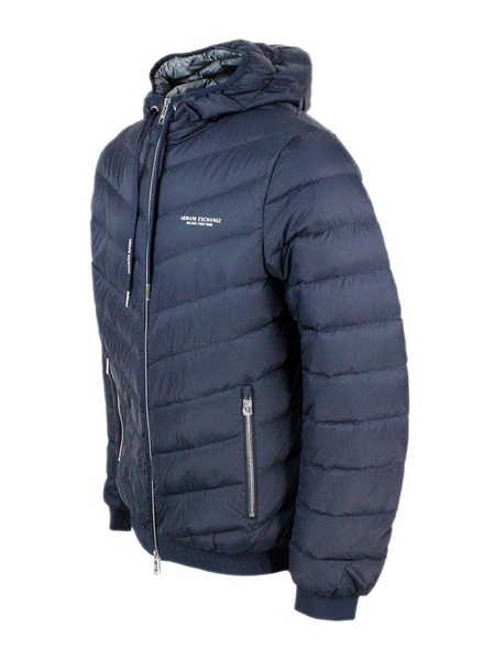 Chevron quilted hooded puffer jacket