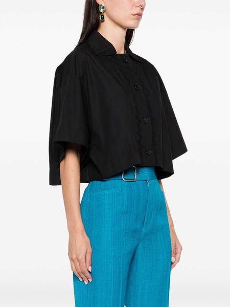 Wave-Applique Cropped Shirt
