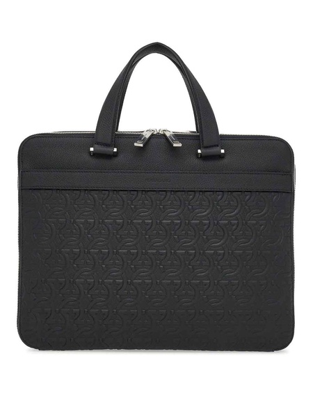 Monogram-Embossed Leather Briefcase