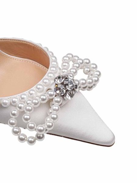 Double satin decollete with bow with pearls