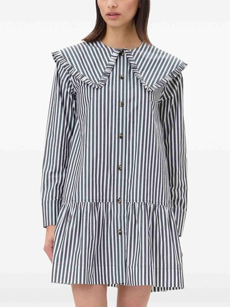 Stripe Cotton Big Collar Mini Shirt Dress