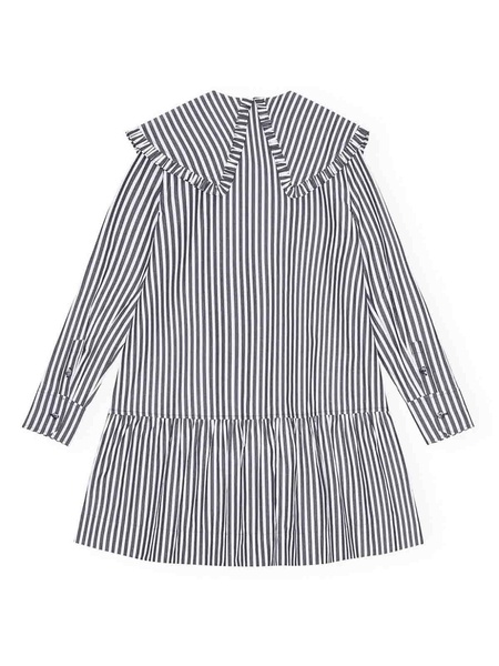 Stripe Cotton Big Collar Mini Shirt Dress