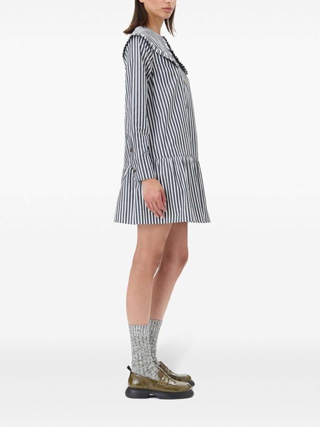 Stripe Cotton Big Collar Mini Shirt Dress