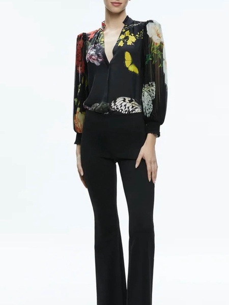 BlackMulticolor Pleated Blouse