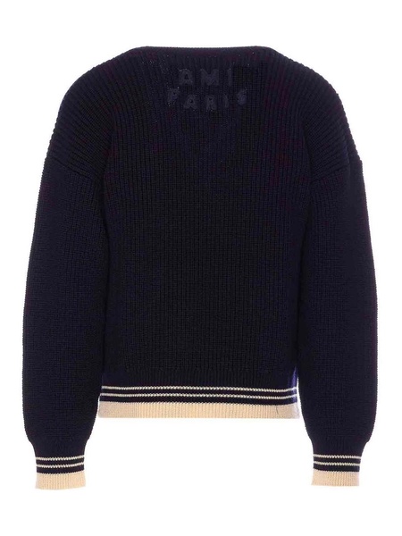 Si Blue Ribbed V Neck Sweater