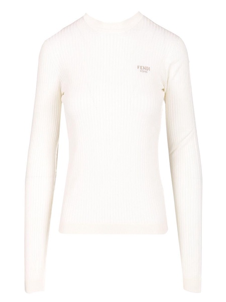 Slim Fit Ribbed Sweater Knitwear White