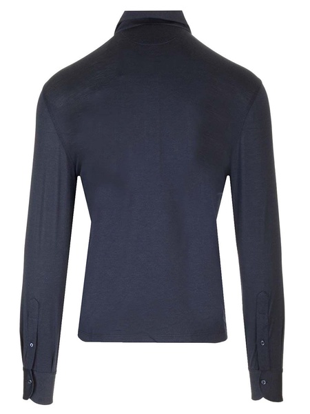 Silk And Cotton Polo Shirt T-Shirt Blue
