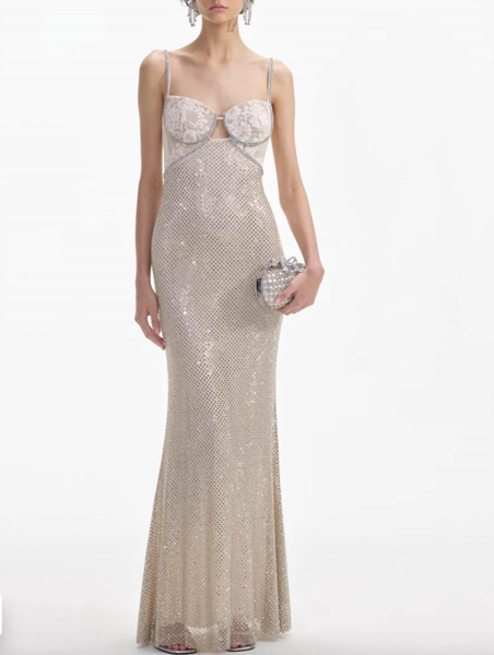 rhinestone maxi dress in cream