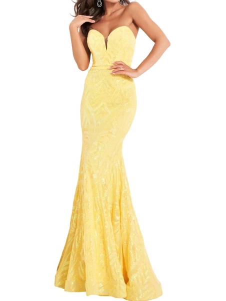 strapless sweetheart prom dress in yellow