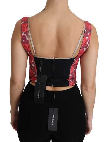 Dolce & Gabbana  Pink Floral Brocade Cropped Blouse Tank Top