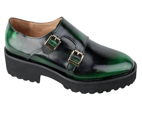 women's lugg monk strap shoes in green