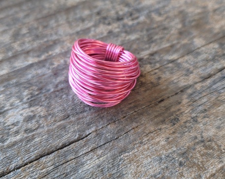 marcia wire wrap ring in hot pink