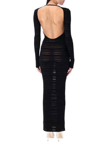 Andreādamo Striped Sheer Knit Long Dress