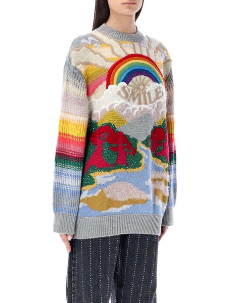 Embroidered wool blend sweater
