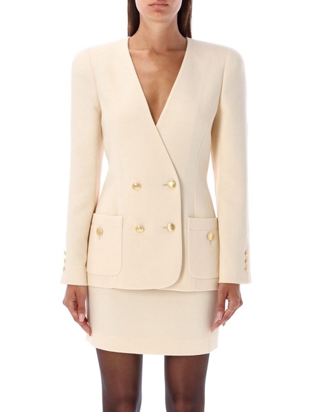 Collarless Double-breasted Blazer