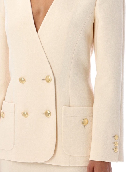 Collarless Double-breasted Blazer