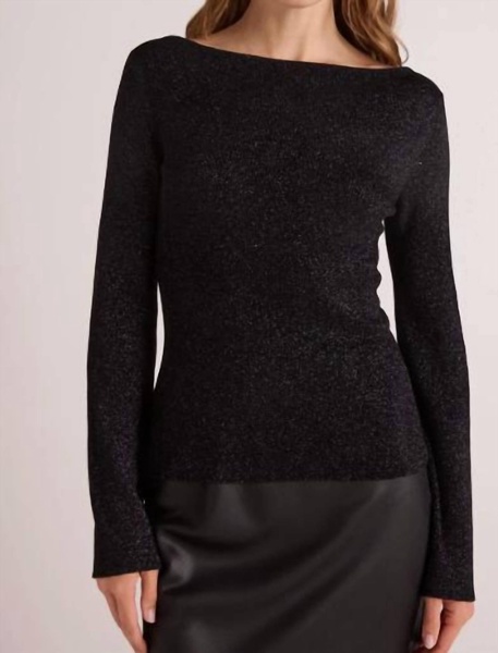 boatneck long sleeve sweater in black