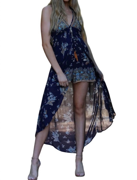 spaghetti strap halter maxi romper in blue