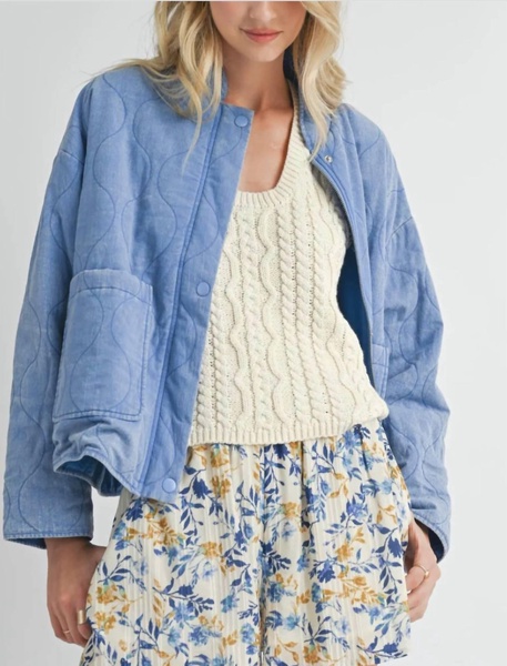 weekender quilted jacket in washed denim