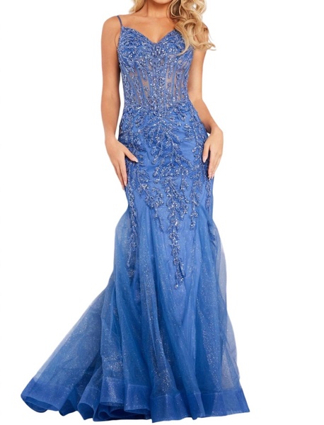mermaid embellished dress in cloud blue