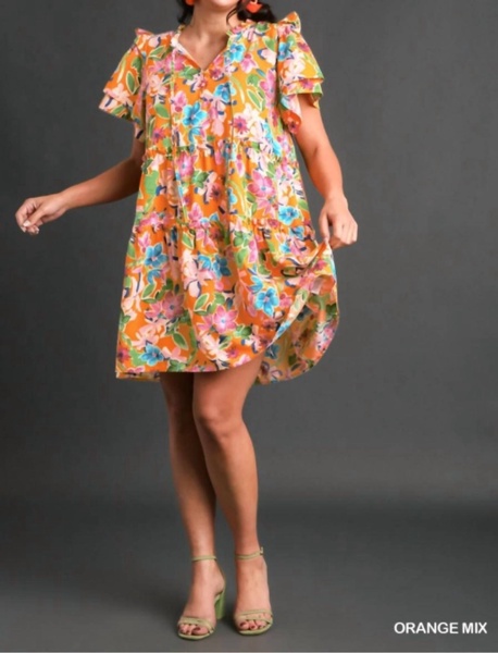 touch the ground dress in orange mix