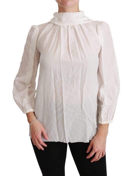 Dolce & Gabbana  White Turtle Neck Blouse Shirt Silk Top