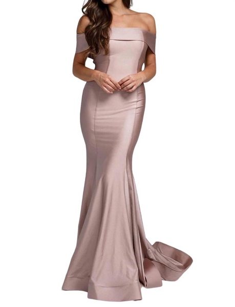 lycra off shoulder mermaid dress in dusty rose