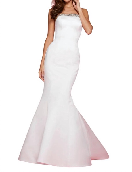 embellished strapless prom dress in ivory