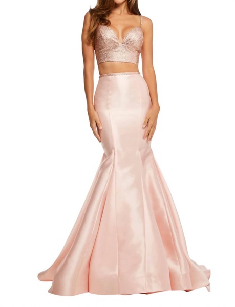 two-piece mikado mermaid prom dress in blush