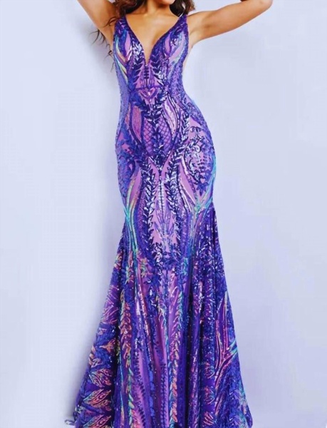 sequin evening gown in purple