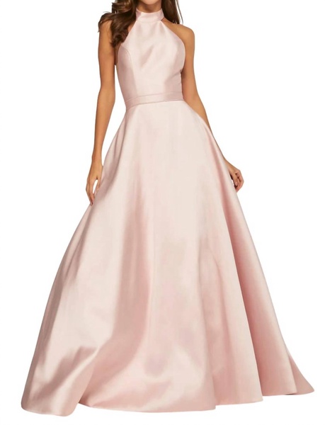 mikado high-neck prom dress in blush