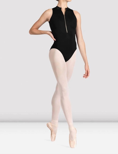 mirella miami zip front leotard in black
