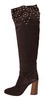 Dolce & Gabbana  Brown Suede Studded Knee High Shoes Boots