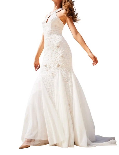 beaded keyhole bodice prom dress in ivory