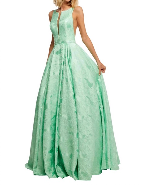 mikado embroidered wedding dress in green