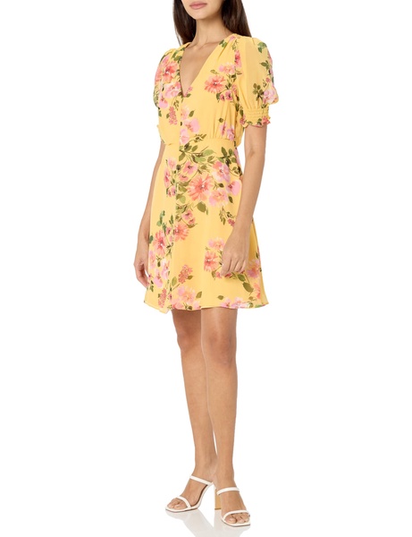 Vince Camuto Women's Flutter Sleeve V-Neck Fit & Flare Chiffon Mini Dress
